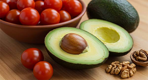 저속노화 식단 방울토마토, 아보카도, 호두