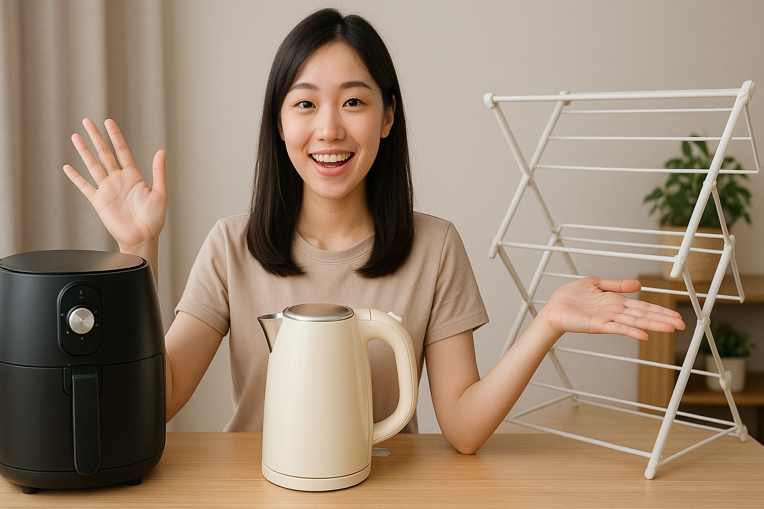 자취 꿀템을 소개하는 여성