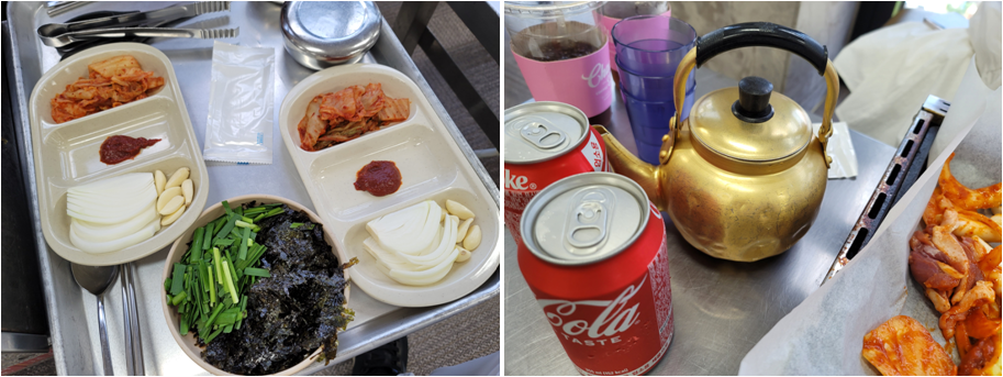 기본 반찬과 물 주전자