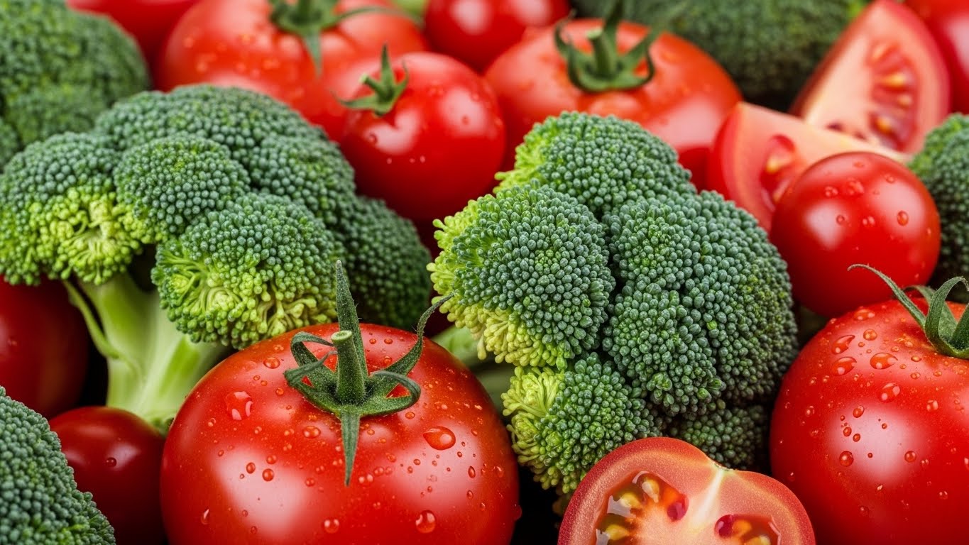 브로콜리와 토마토 등 항산화 성분이 풍부한 슈퍼푸드 클로즈업 사진