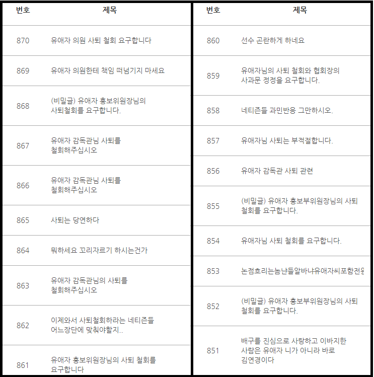 유애자 사퇴 게시글