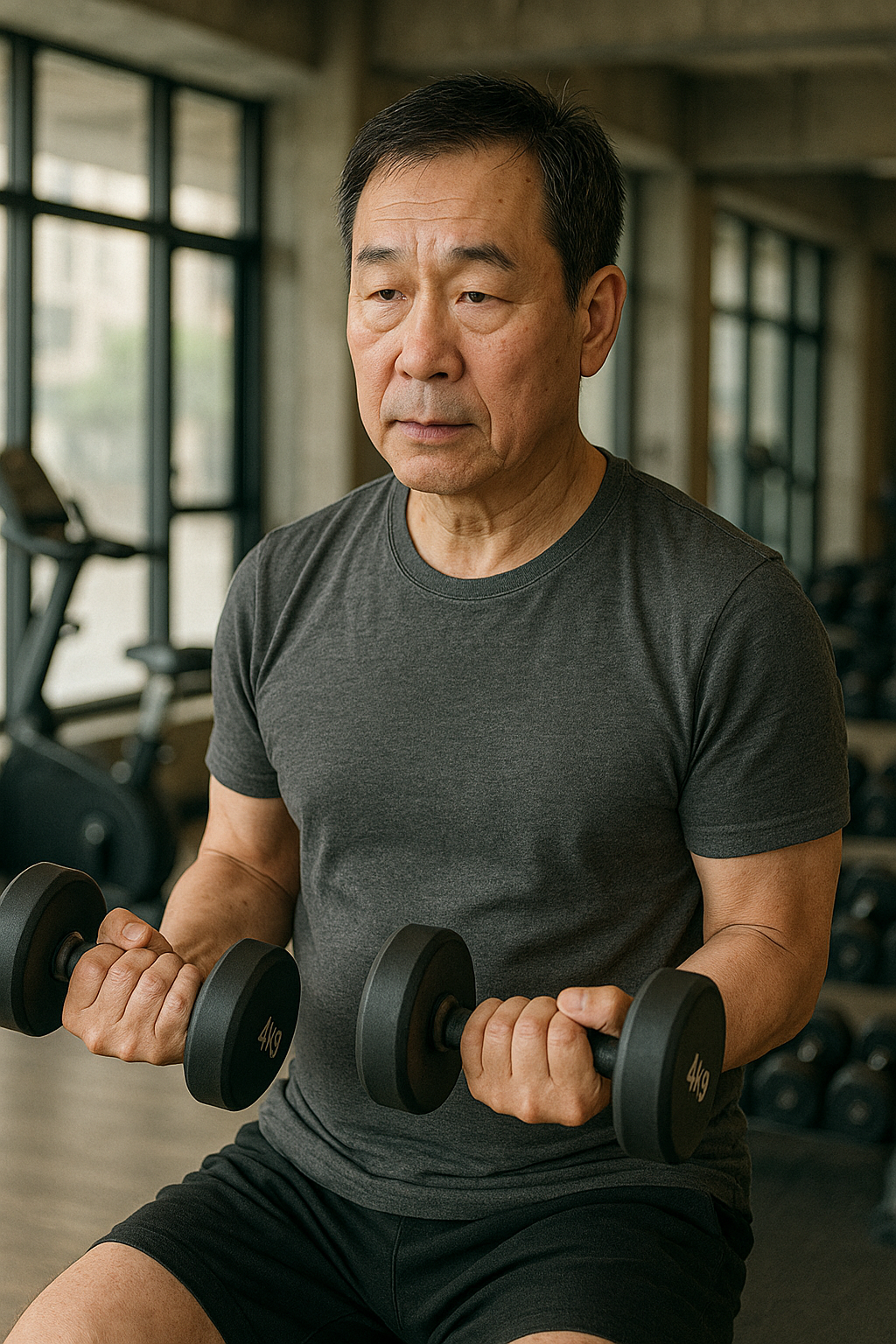 근력 운동하고 있는 50대 중년 남성