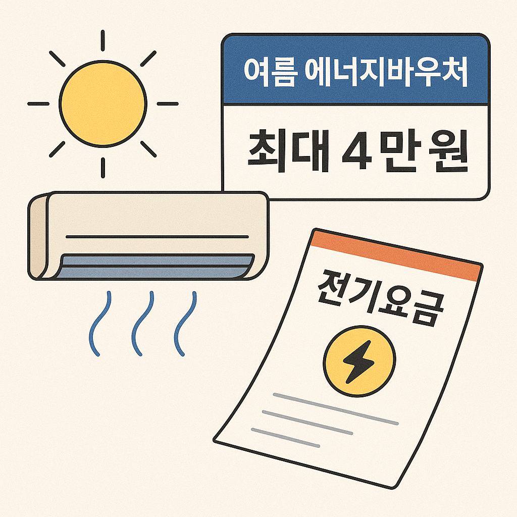 에너지 바우처 문구와 에어컨과 전기요금 청구서 이미지