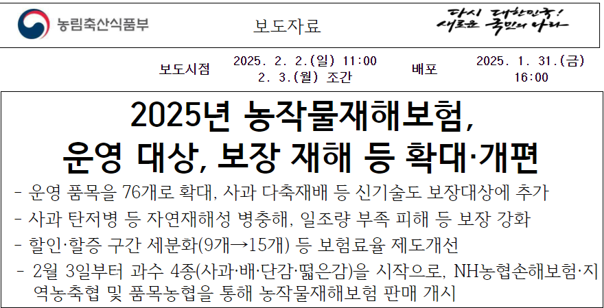 2025 농작물재해보험