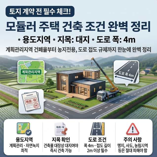 모듈러주택 지을 수 있는 땅 토지조건