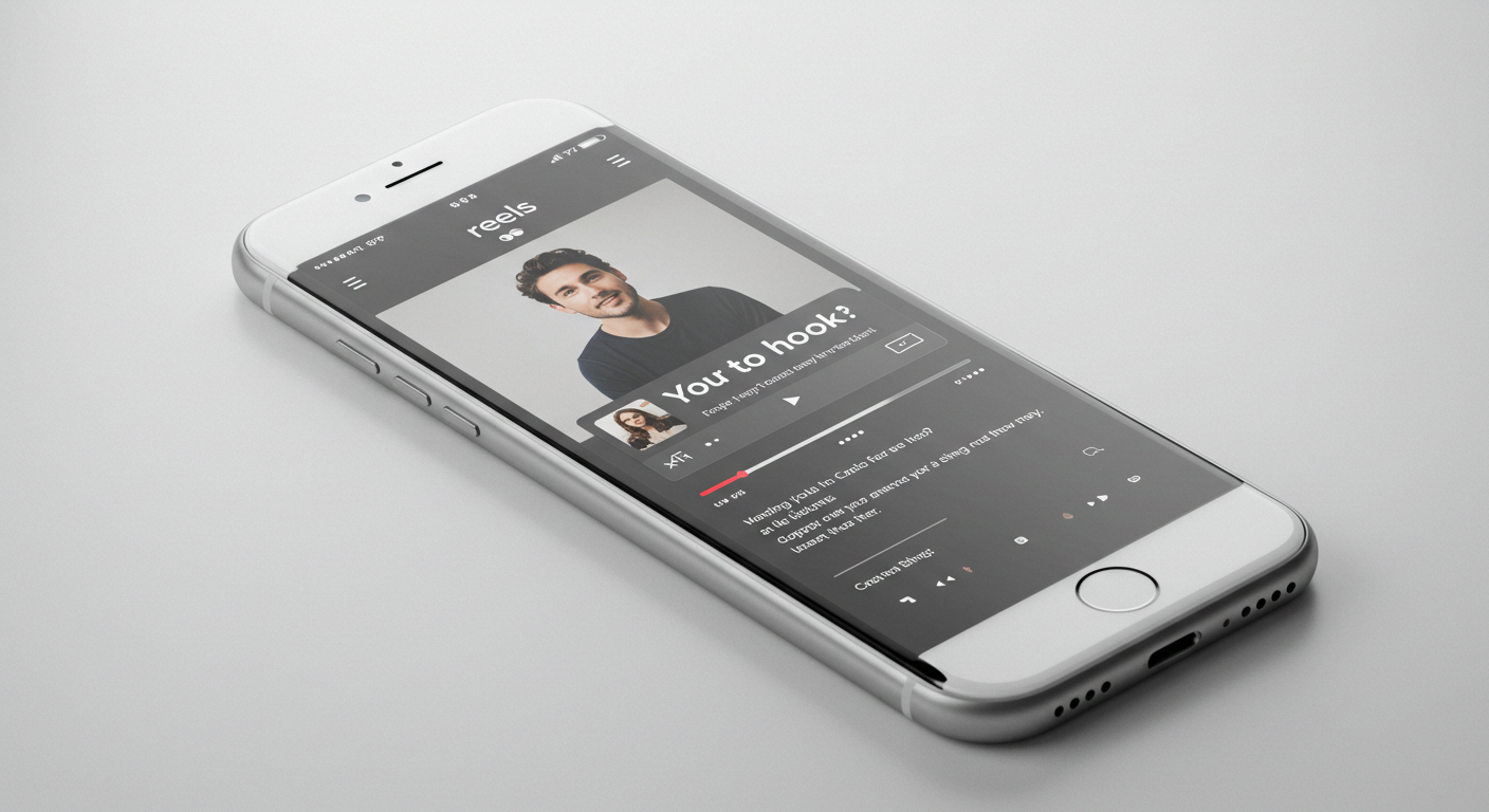 스마트폰 화면에 릴스 인터페이스와 AI가 만든 후킹 문구&middot;오버레이 타이밍이 표시된 대표 이미지