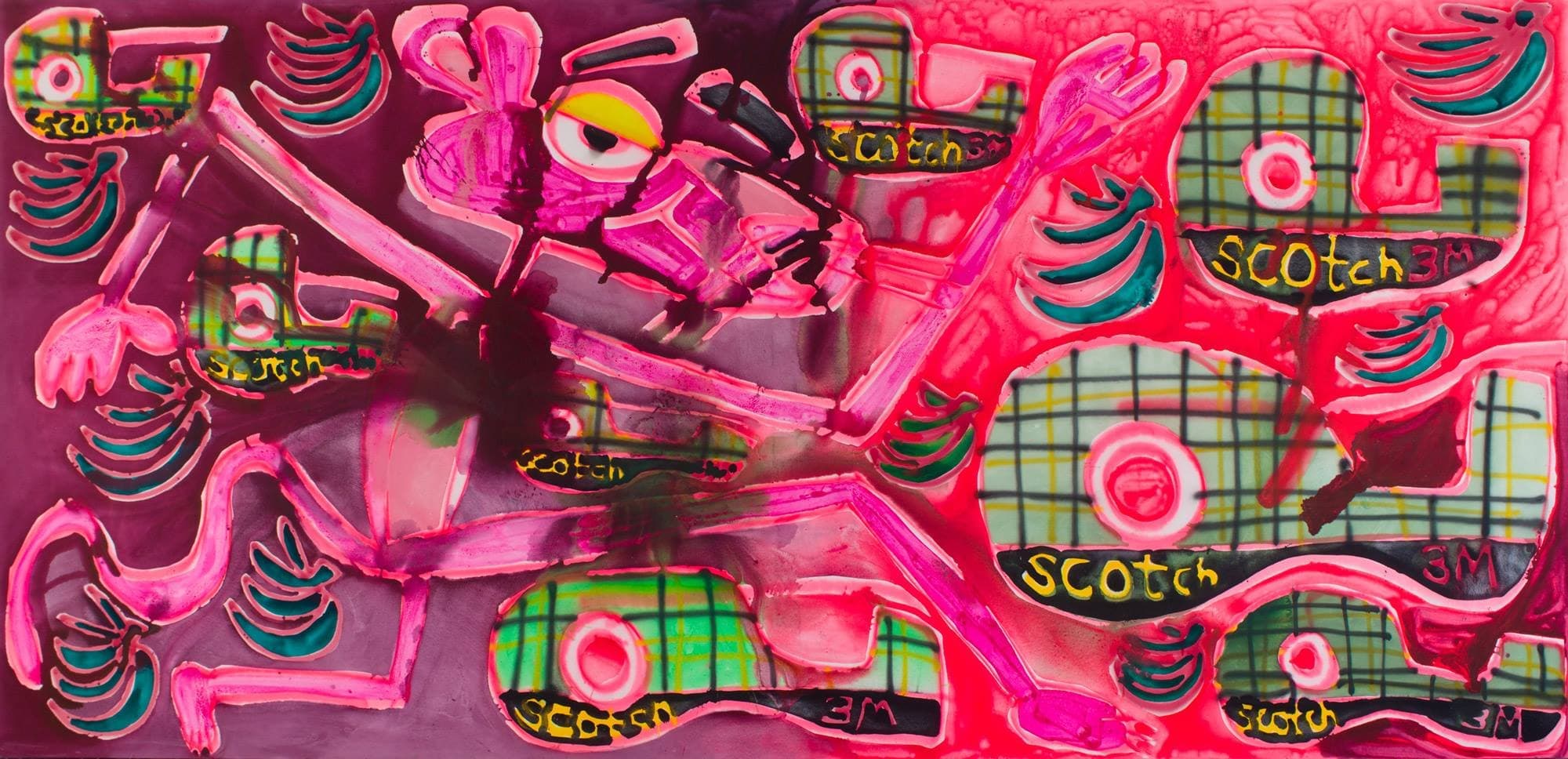 캐서린 번하트（Katherine Bernhardt）、＜Pink Panther + Scotch Tape + Green Plantains＞