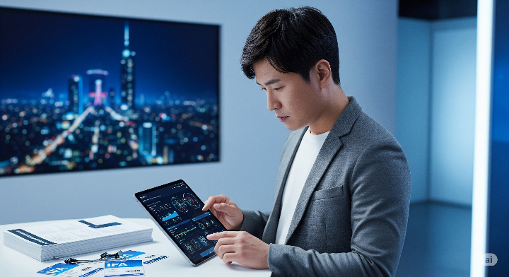 IFA 박람회 참관 후 신기술 자료를 검색하는 남성