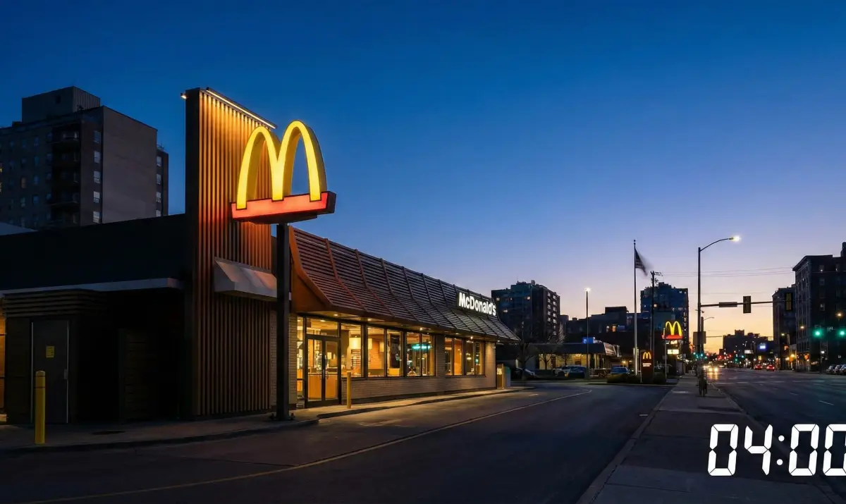 새벽 4시부터 아침 메뉴 판매가 시작되는 맥도날드 매장의 외부 전경