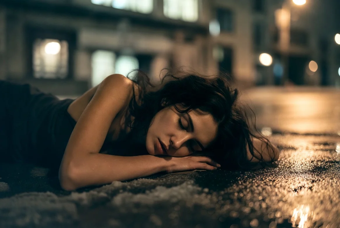 길 위의 여성의 시체 모습 ai 이미지