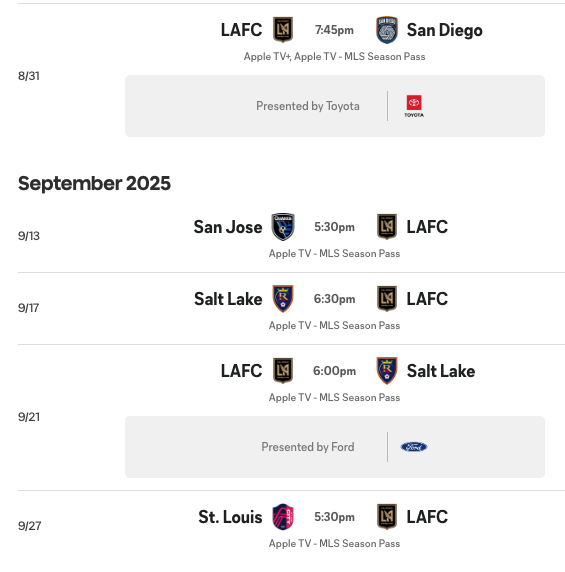 LAFC 경기 일정