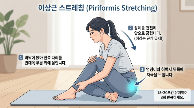 다리를 반대쪽 무릎에 올리고 상체를 숙이는 자세
