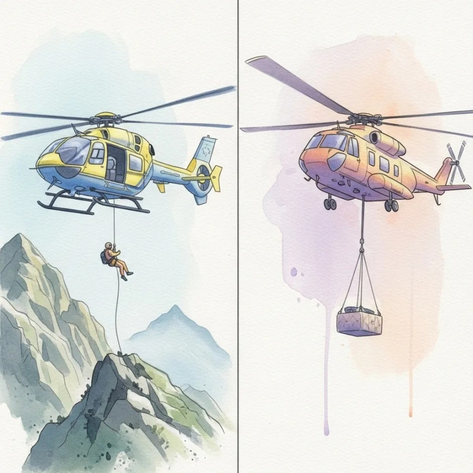 구조 임무와 수송 임무 헬리콥터 모습