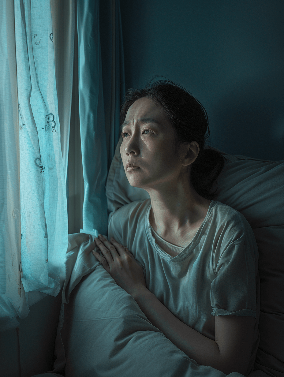 갱년기에-잠을-못이루는-여성