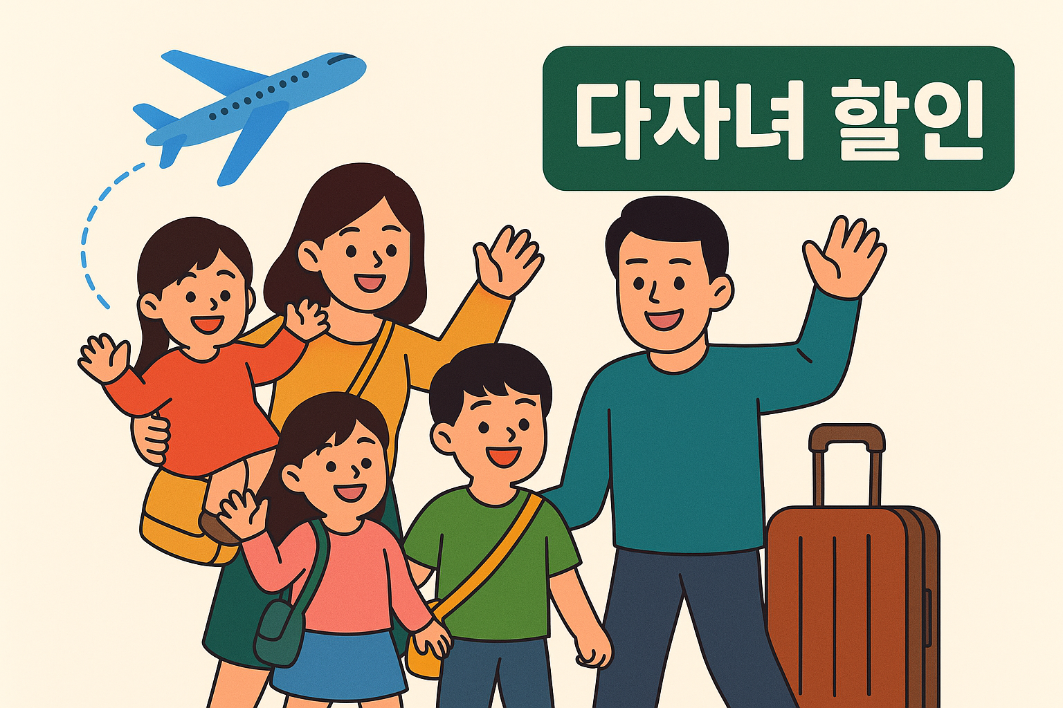 다자녀 가구 3자녀 가족이 혜택받고 여행가는 모습