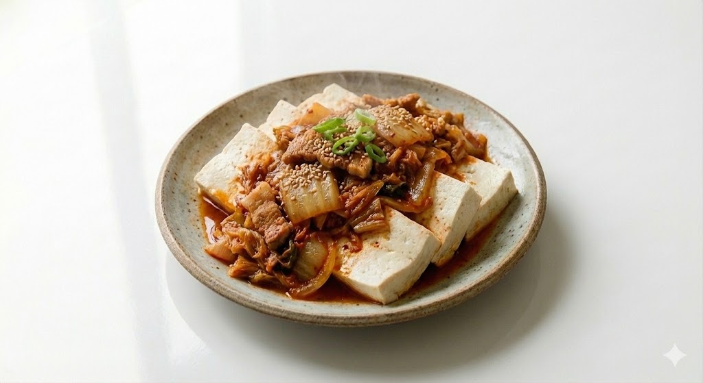 따끈하게 데친 고소한 두부와 매콤달콤하게 볶아낸 김치의 환상적인 만남, 두부김치