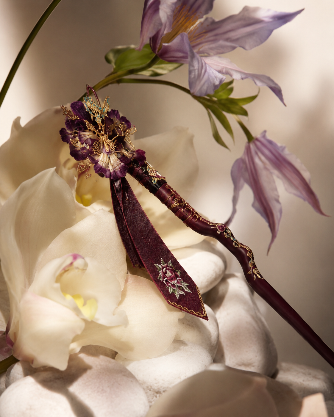 강한 카메라 구도의 Editorial Beauty, 돌·유리·패브릭과 함께 재질의 반사를 중심에 둔 Luxury Still Life