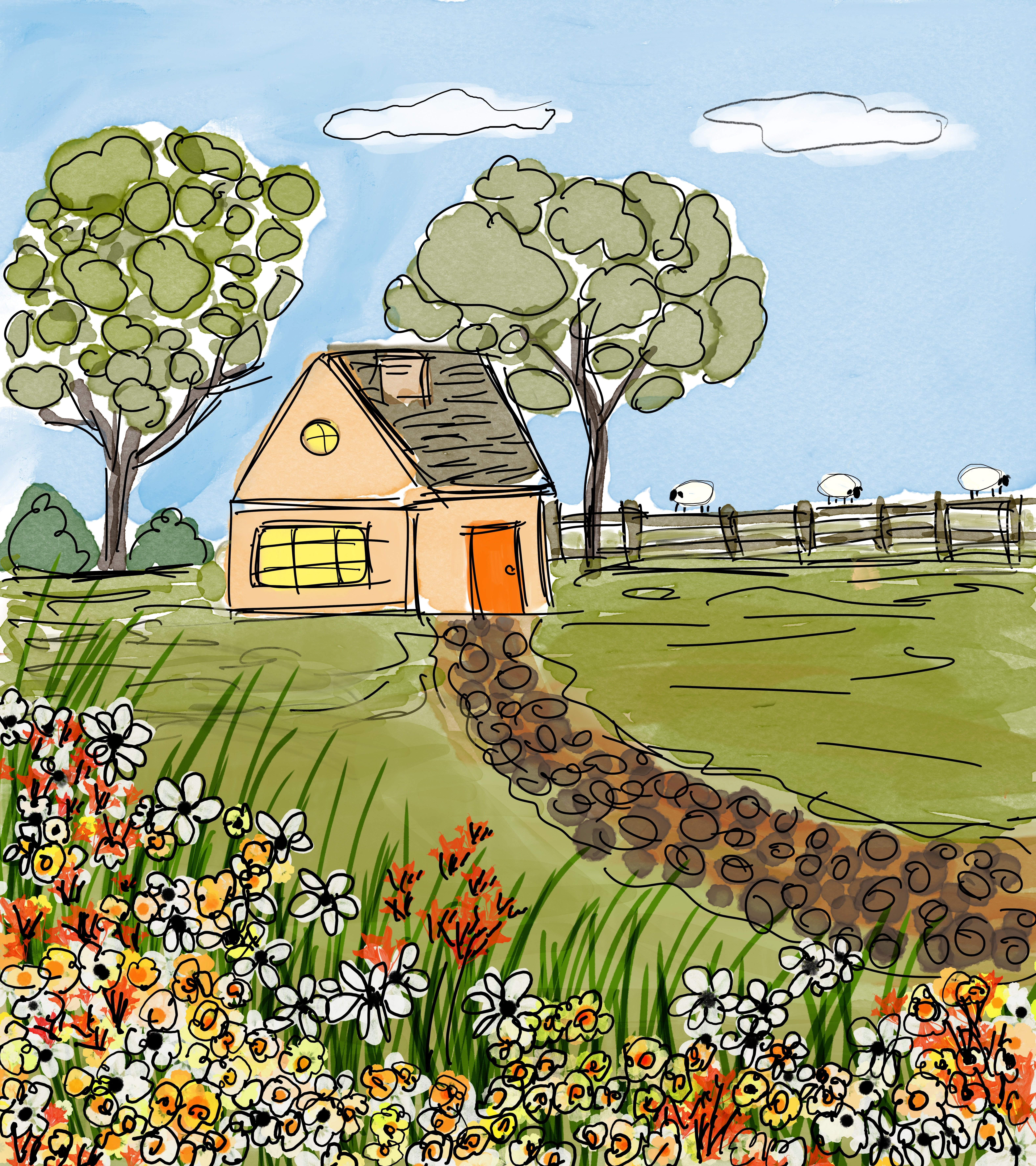 농지에 지어진 작은 농막 쉼터