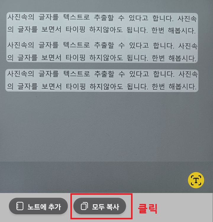 텍스트로 변환된 화면 보임