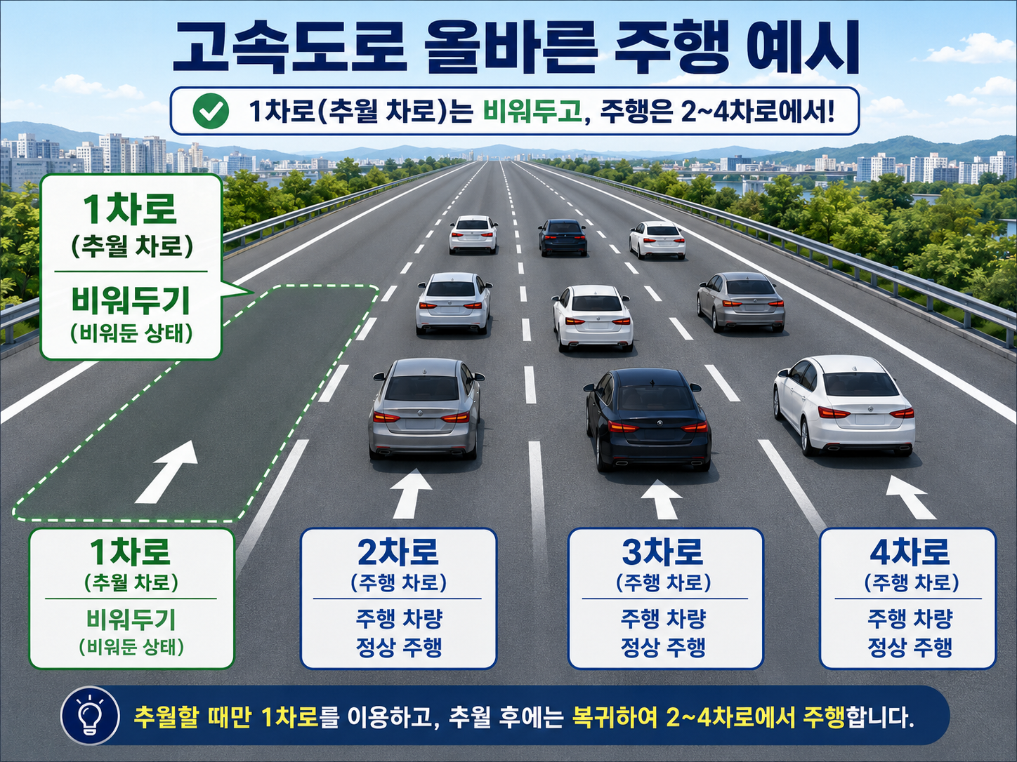 고속도로 지정차로제 1차로 추월차로 및 2차로 주행차로 올바른 주행 방법