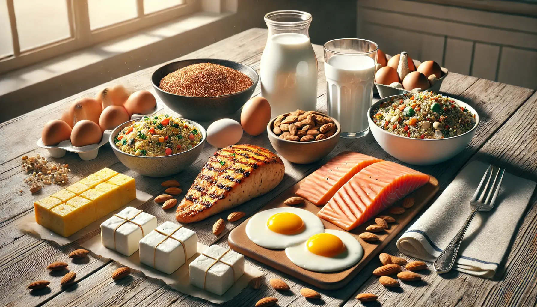 테이블 위에 놓인 고단백 식품