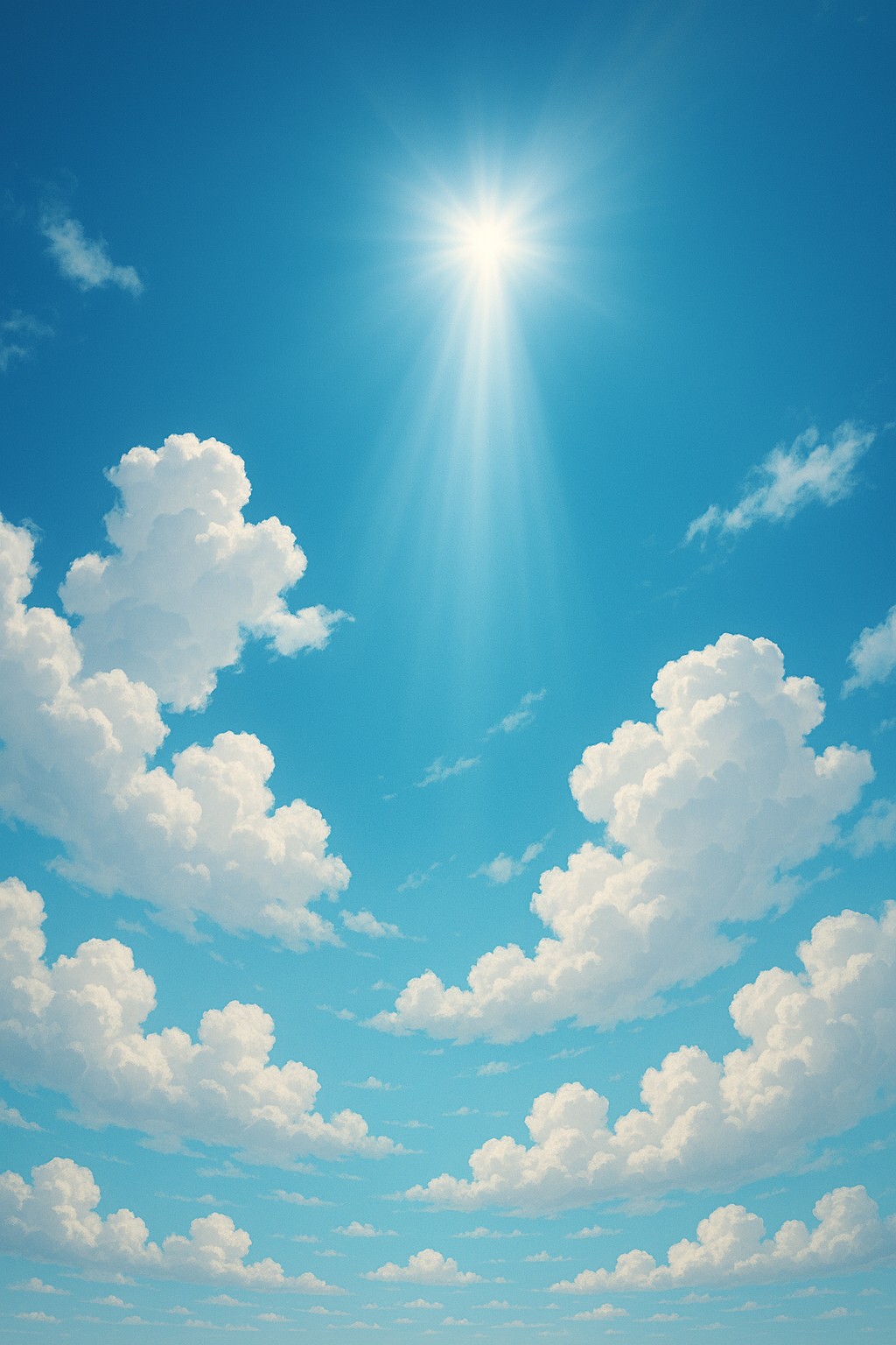 하늘과 구름이 있고 빛이 내려온다