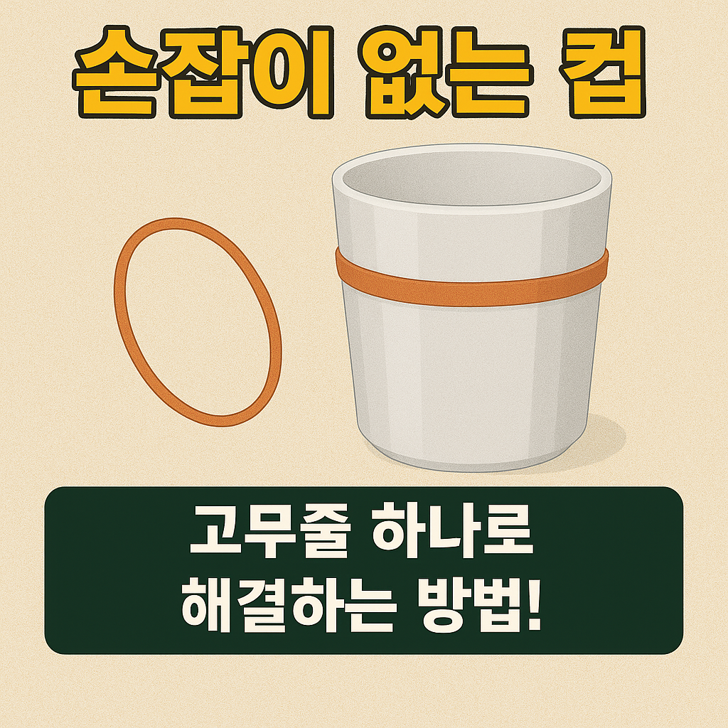 손잡이 없는 컵, 고무줄 하나로 해결하는 방법!