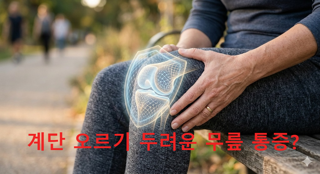 중장년층의 무릎 관절 통증과 연골 보호를 상징하는 이미지