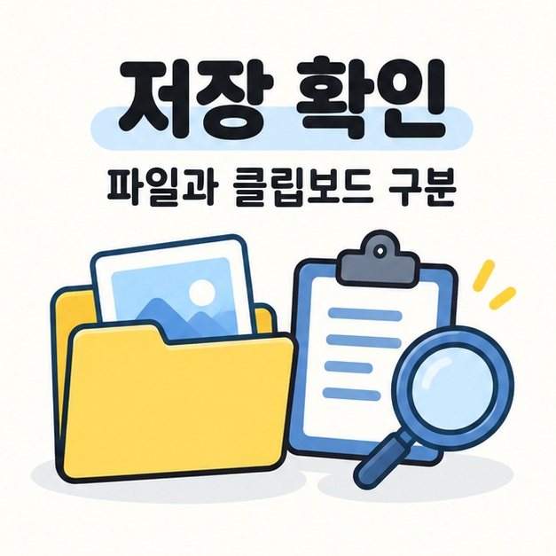 캡처 이미지 저장 확인을 표현한 폴더와 돋보기 그림