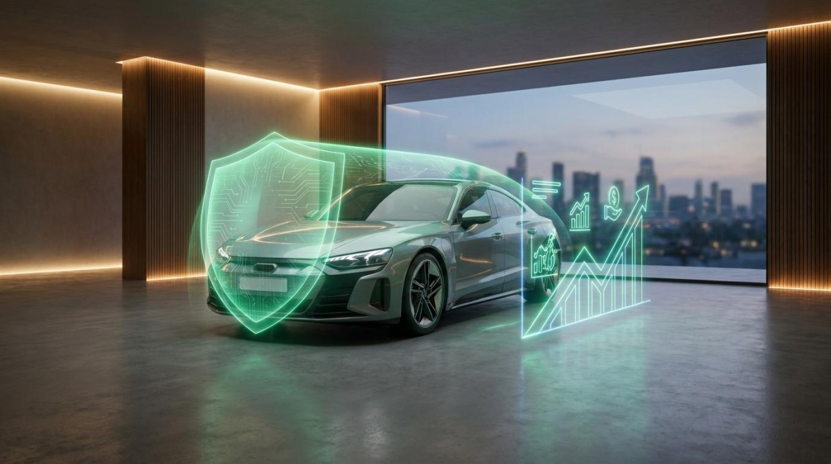 전기차 자산 가치 보호 및 화재 안전성 상징 이미지