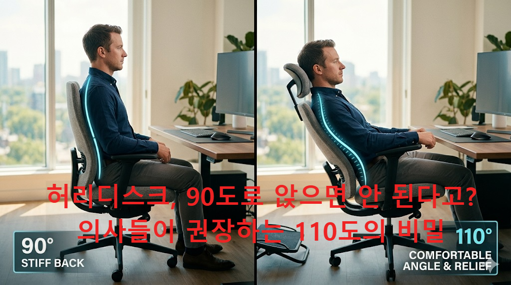 허리디스크 예방을 위한 상체 110도 각도 유지와 올바른 자세 비교 썸네일