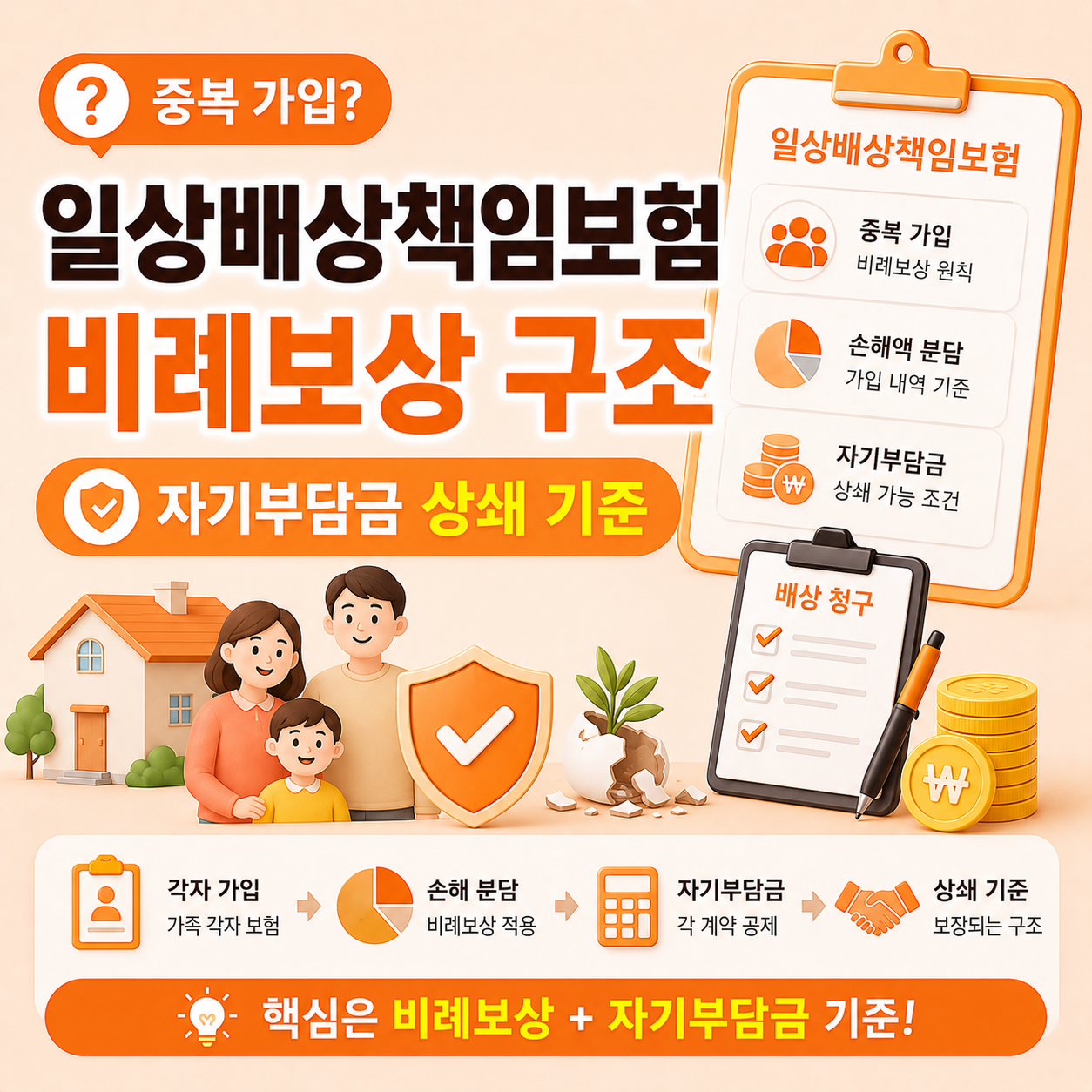 일상배상책임보험 비례보상 구조와 가족 각자 가입 시 자기부담금 상쇄 기준 안내