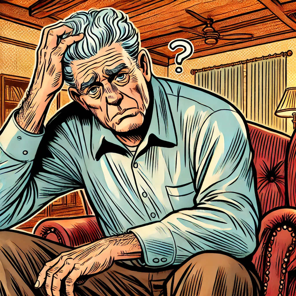 기억이 잘 안나서 고민하는 노인