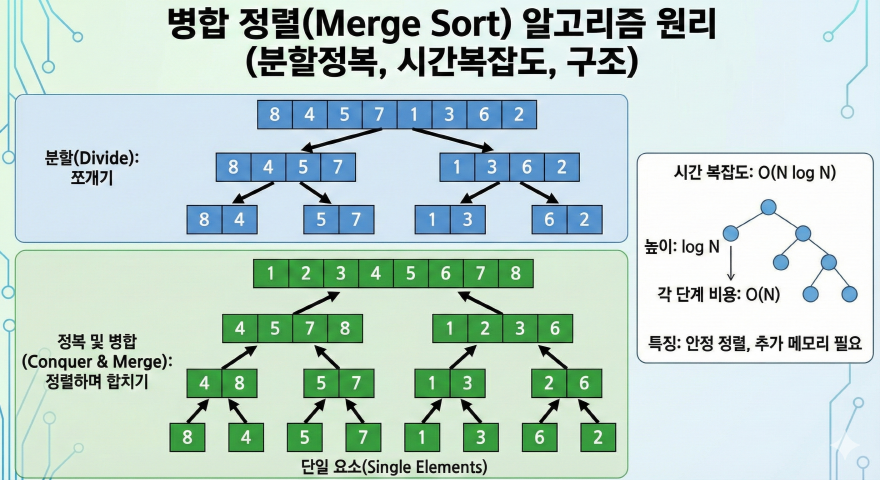 병합 정렬 알고리즘 원리