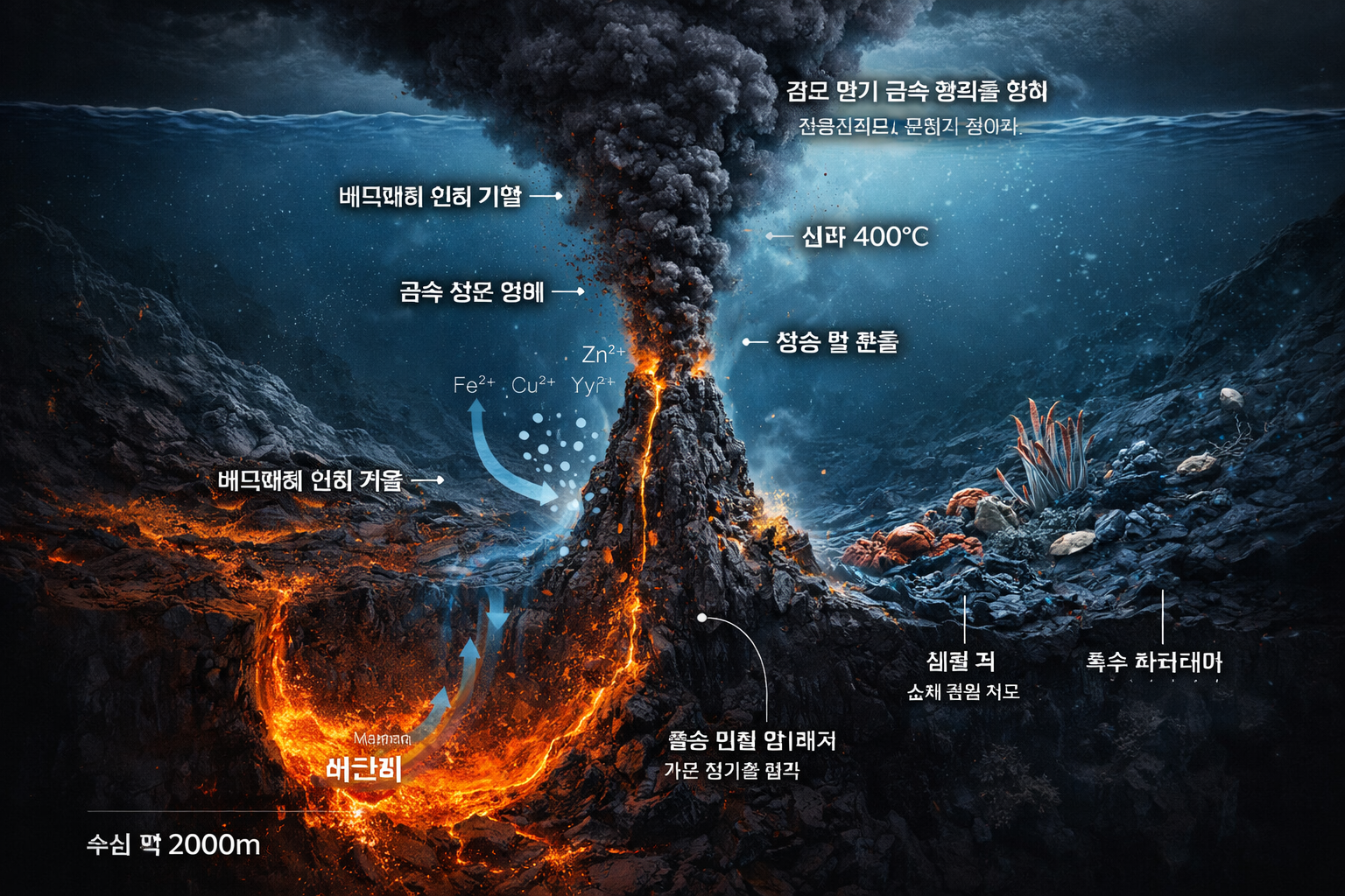 바다 속 검은 연기 굴뚝 ‘블랙 스모커’의 정체 생성 원리부터 생명 기원 가설까지