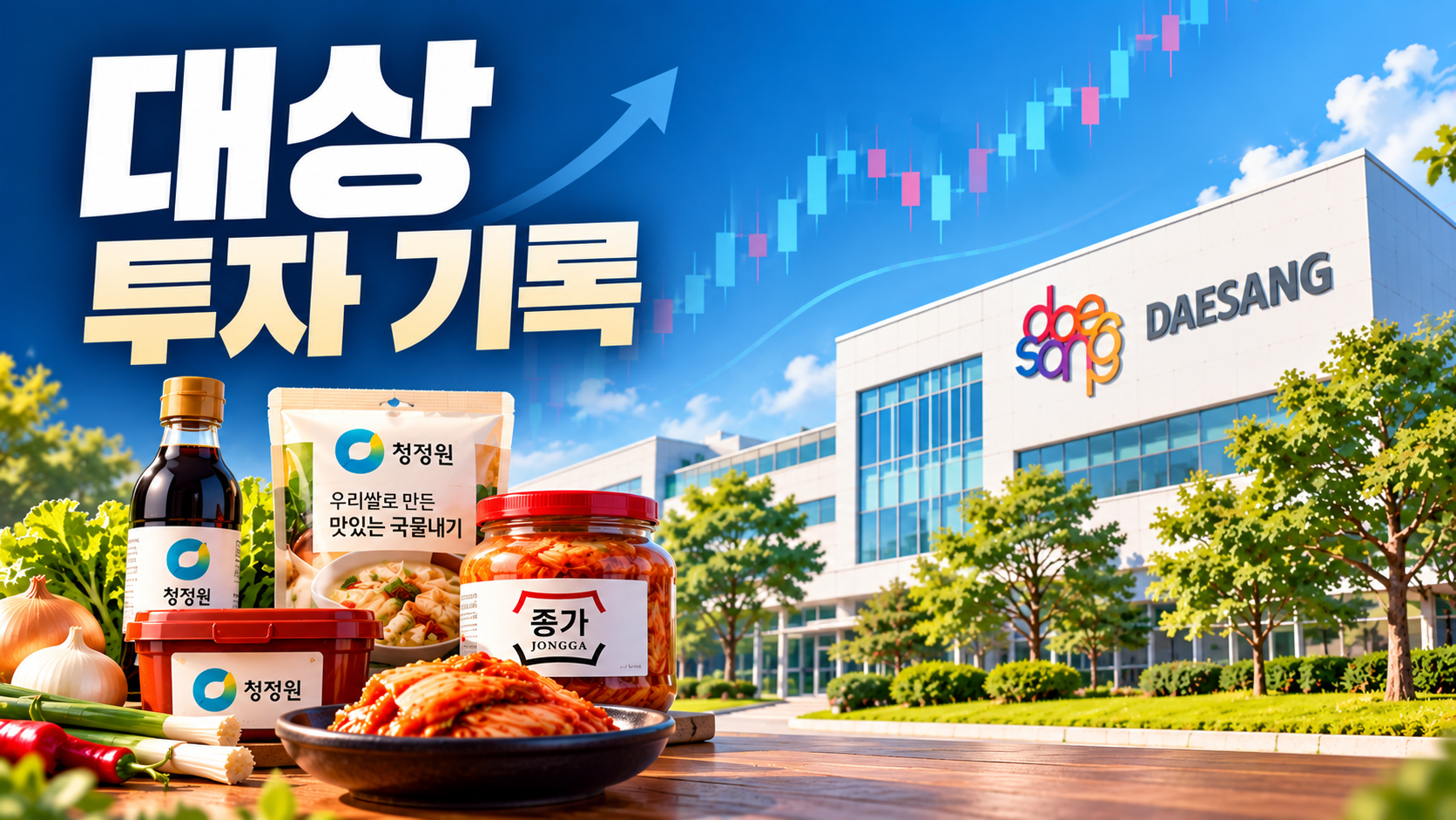 대상 본사와 청정원&middot;종가 제품을 배경으로 구성한 대상 주식 투자 기록 썸네일