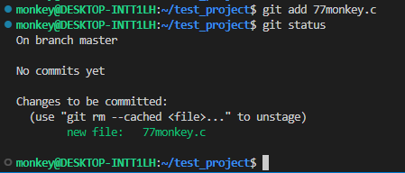 git add 77monkey.c; git status