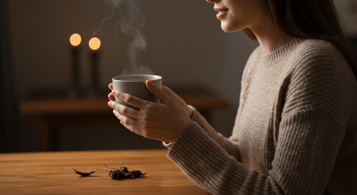 따뜻한 우엉차 마시기