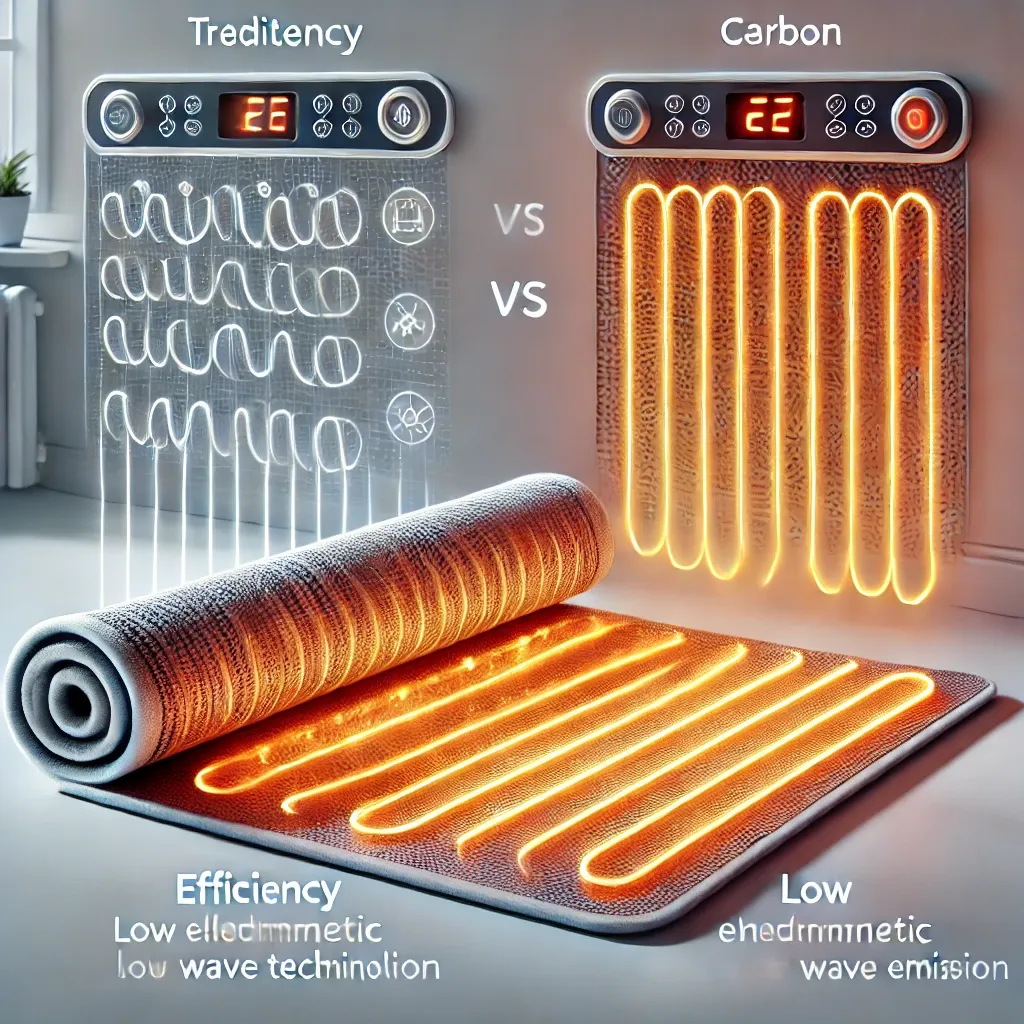 카본 발열체와 기존 코일 발열체의 효율성 및 전자파 차이 비교 이미지