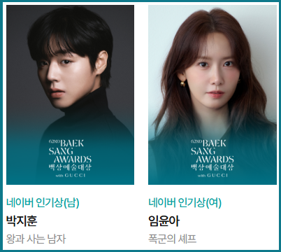 백상예술대상 수상자 인기상