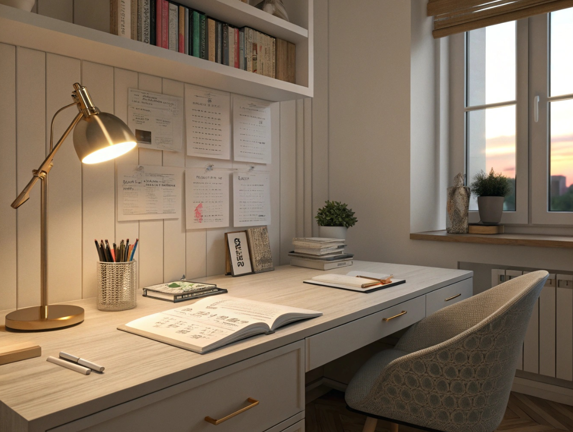 오답 노트 작성하는 학생의 책상 위 모습