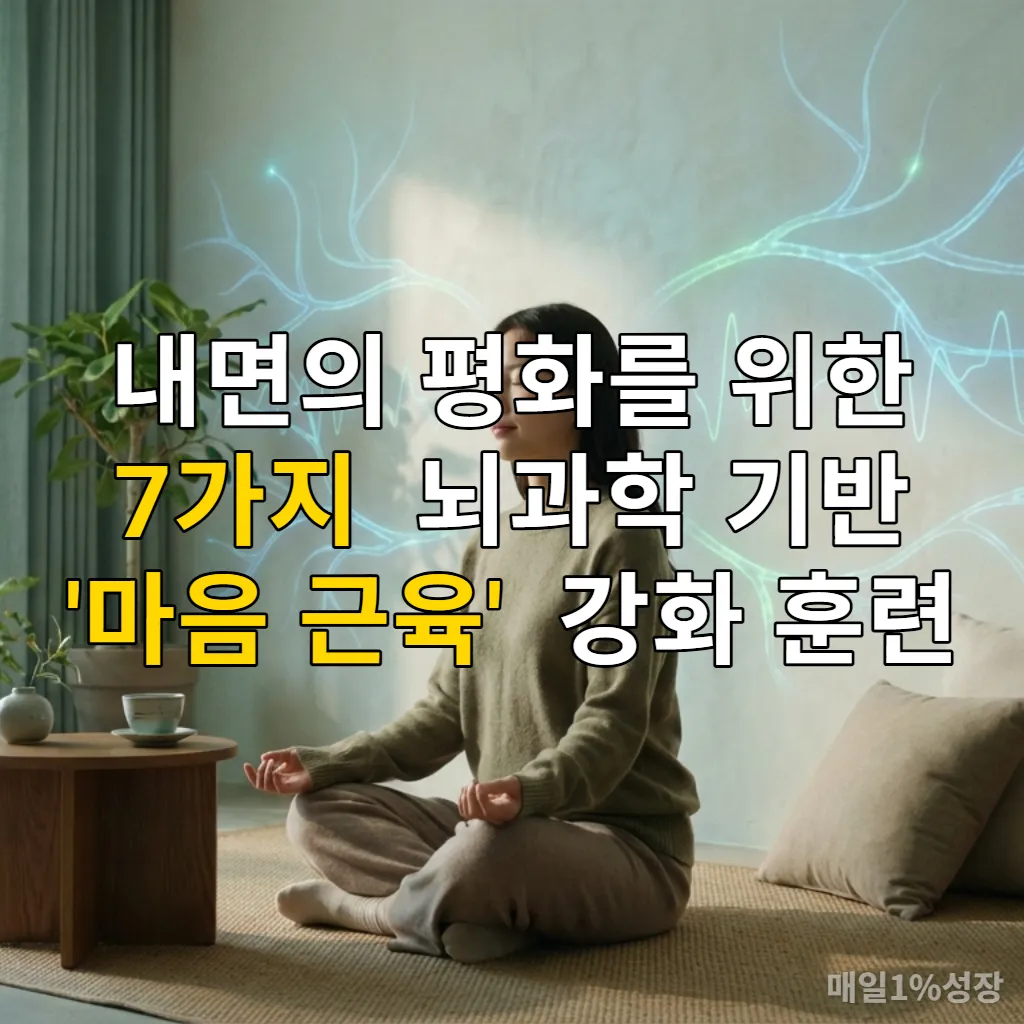 내면의 평화를 찾기 위해 명상하는 한국 여성과 뇌 활동을 상징하는 추상적인 이미지