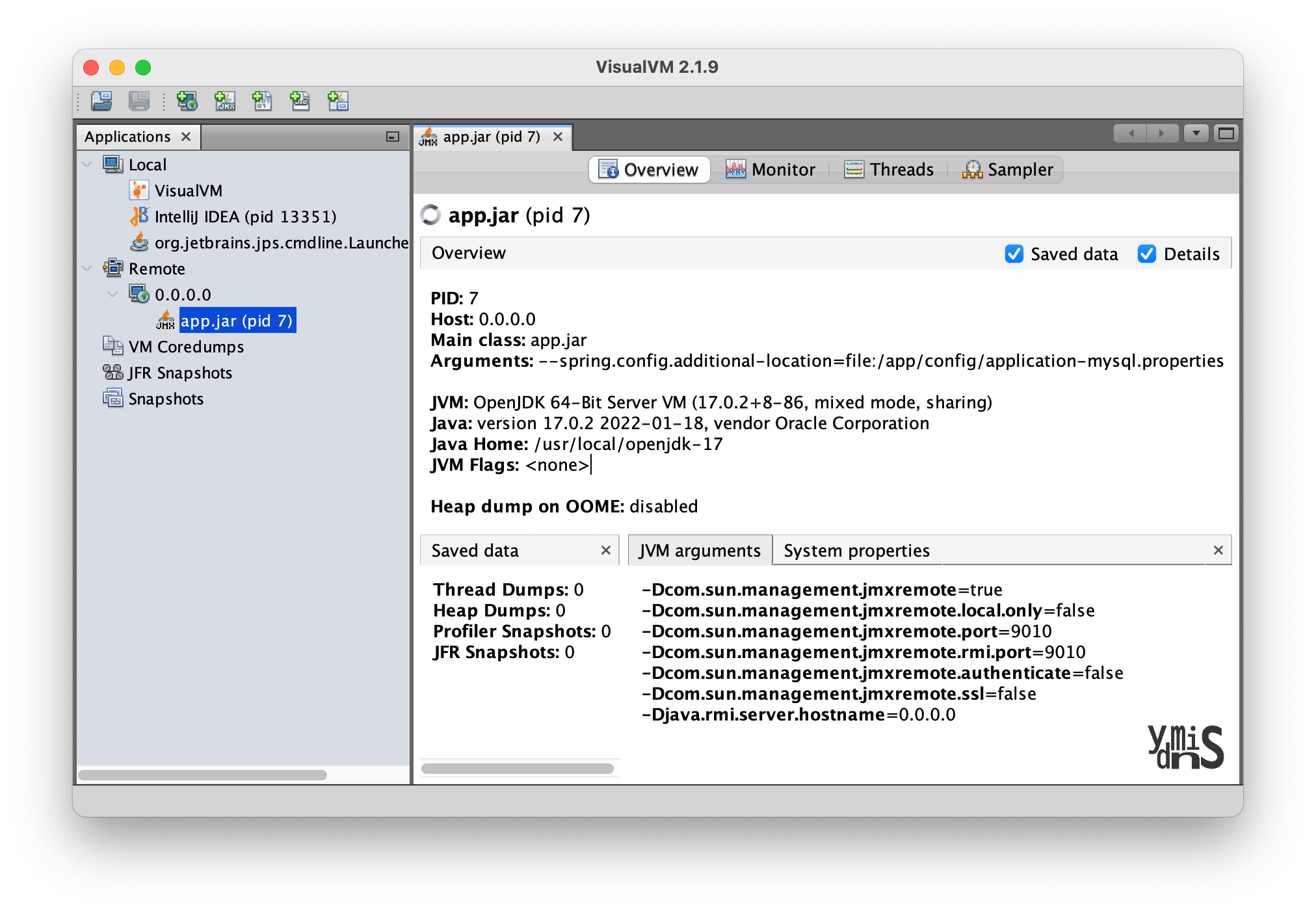 VisualVM이 연결에 성공한 모습이다.
