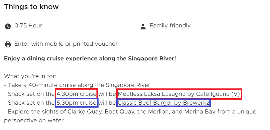 리버 다이닝 크루즈 시간대별 제공식사