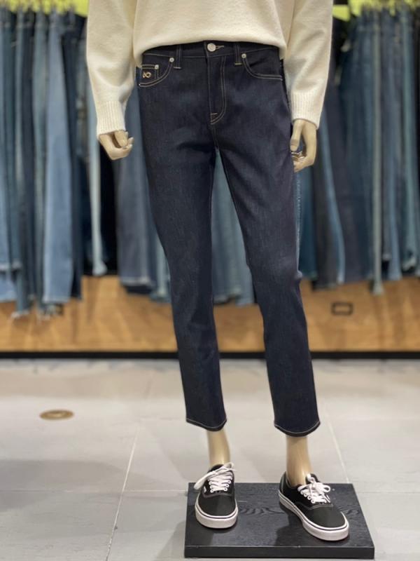 플랙진 PLAC 남성 다크인디고 슬림 크롭 노이커츠 생지 청바지 PJTO5NKK011