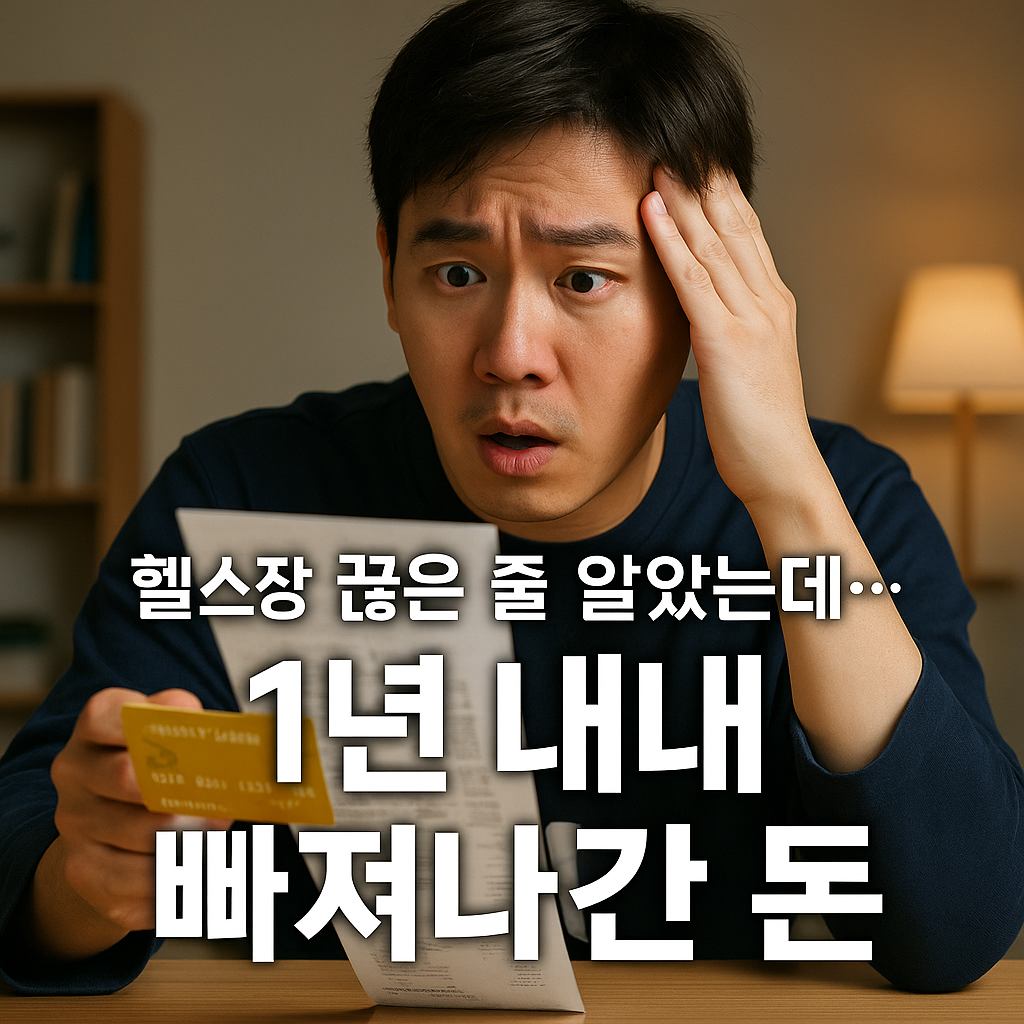 "헬스장 자동결제로 발생한 피해를 카드 명세서로 확인하고 놀라는 소비자 모습"