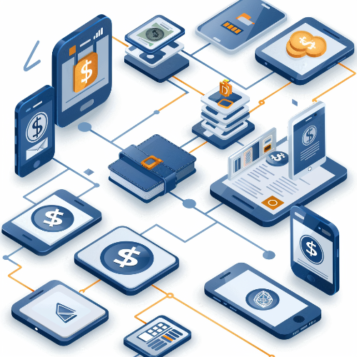 현금에서 디지털 화폐로 변화하는 금융 시스템을 시각적으로 표현한 인포그래픽