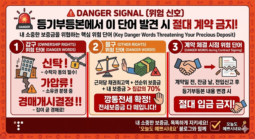 전세사기 예방 필수! 등기부등본에서 발견 시 절대 계약 금지해야 할 위험 단어(신탁, 가압류, 경매) 리스트