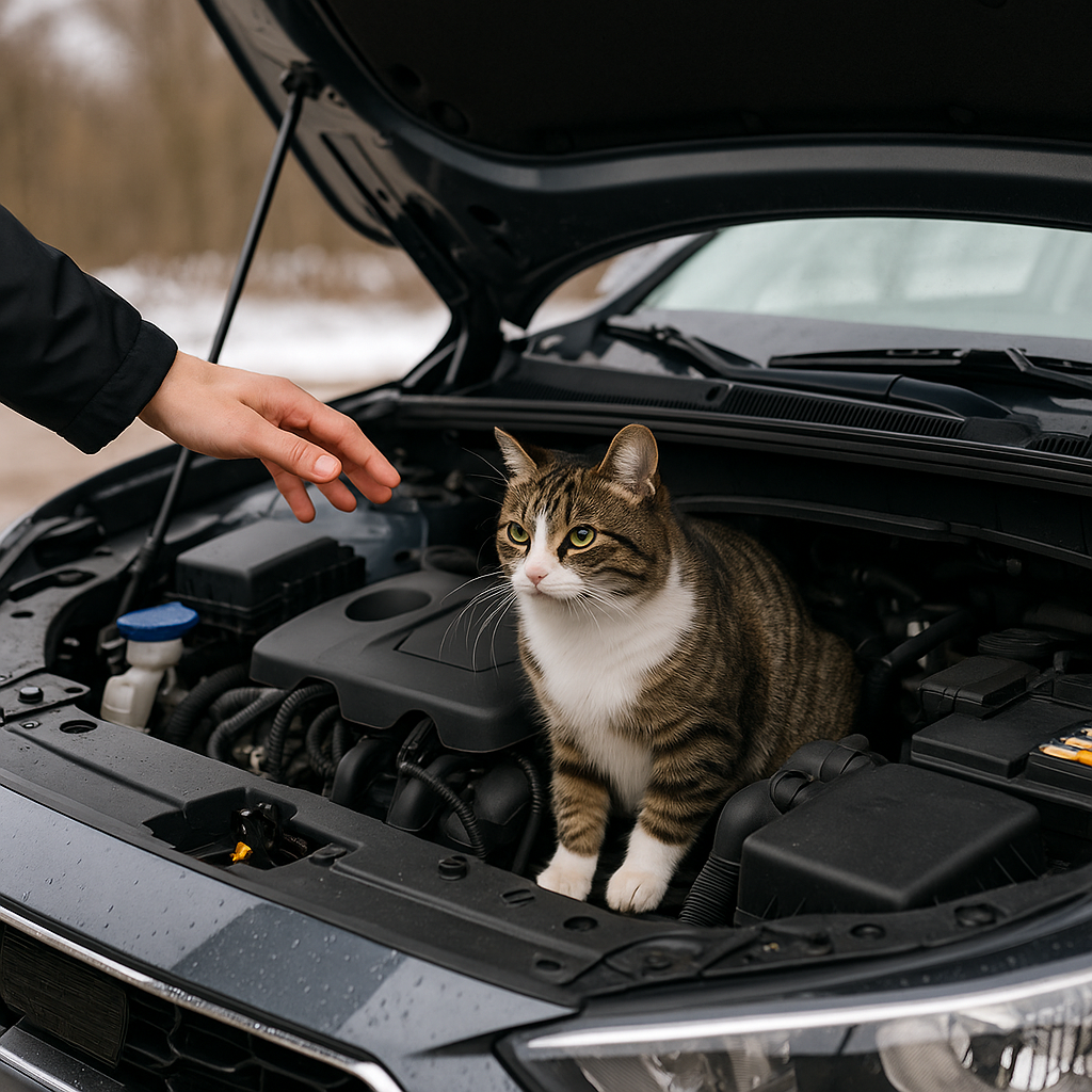 엔진룸 속 길고양이 사고 방지: 겨울철 시동 전 꼭 해야 하는 점검 요령