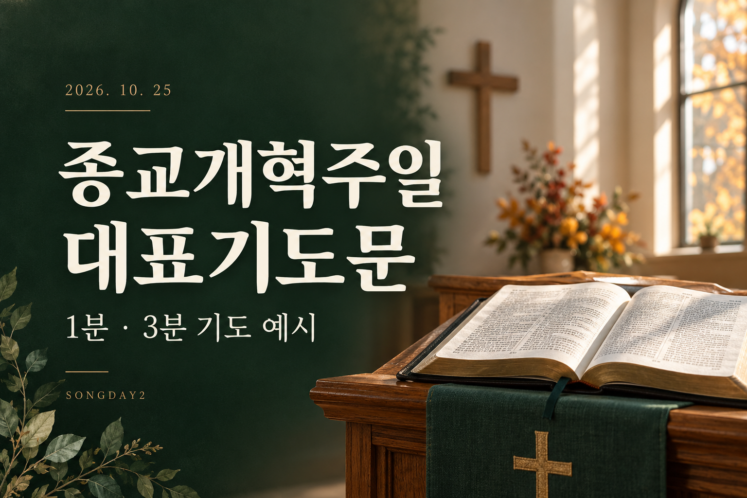 2026년 10월 25일 종교개혁주일 대표기도문 &mdash; 1분&middot;3분 기도 예시